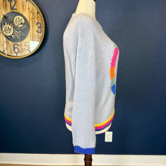 Lavender Multicolor Peace Sign Crew Neck Sweater | Size Large - Picture 4 of 8